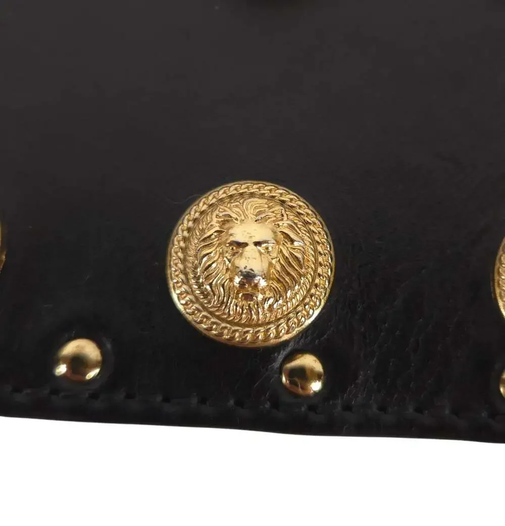 Balmain Statement Logo Lion Head Stud Leather Belt US XS FR 34 Womens Black Gold
